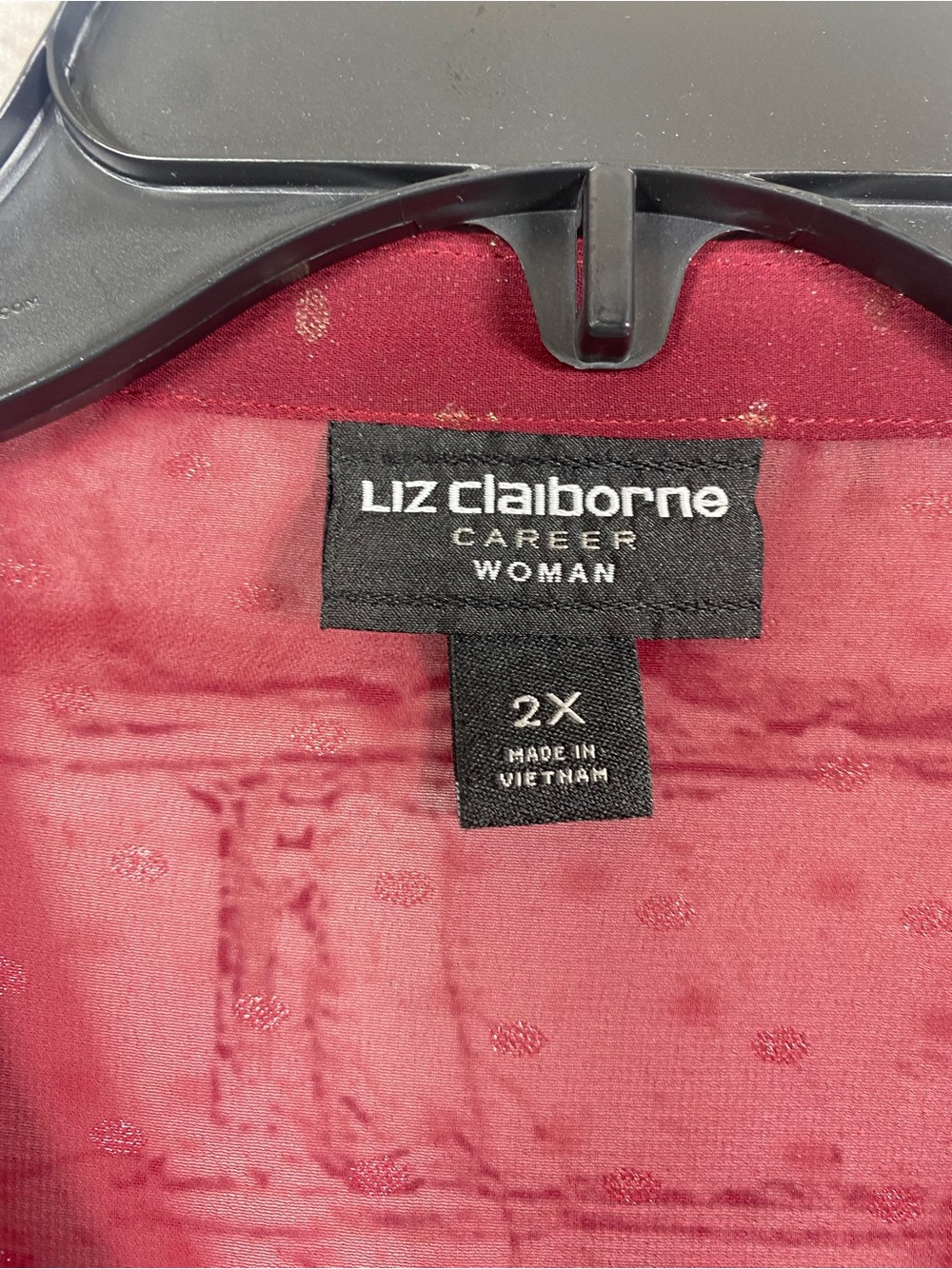 Liz Claiborne Career Woman 2X Burgundy Gold Polka Dot Sheer Blouse Plus Size - Picture 2 of 8